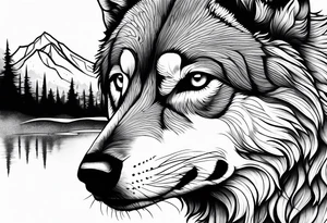 Mountains, wolf eyes underneath tattoo idea