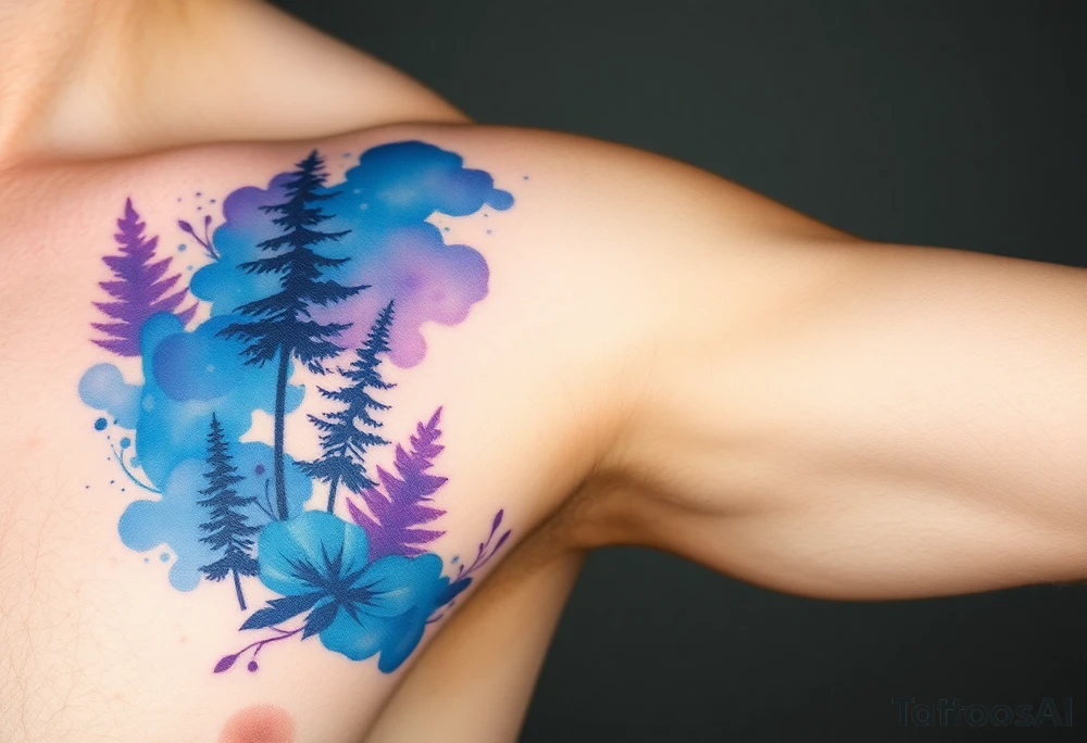 Beautiful scene in  nature blue qnd purple tattoo idea