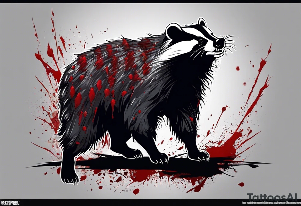 Draw me psychopath Badger/Warrior with aggressive full body, killer face with a smile, very long nails and he attacks like a Bloody Assassin to us and also, he has very deadly looking. He fights with his nails. Everybody scares after their first sight. Give me horror type Badger Tattoo. I want to see his Realistic full body. tattoo idea
