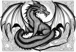 Mother dragon protecting 3 young dragons wings spread tattoo idea