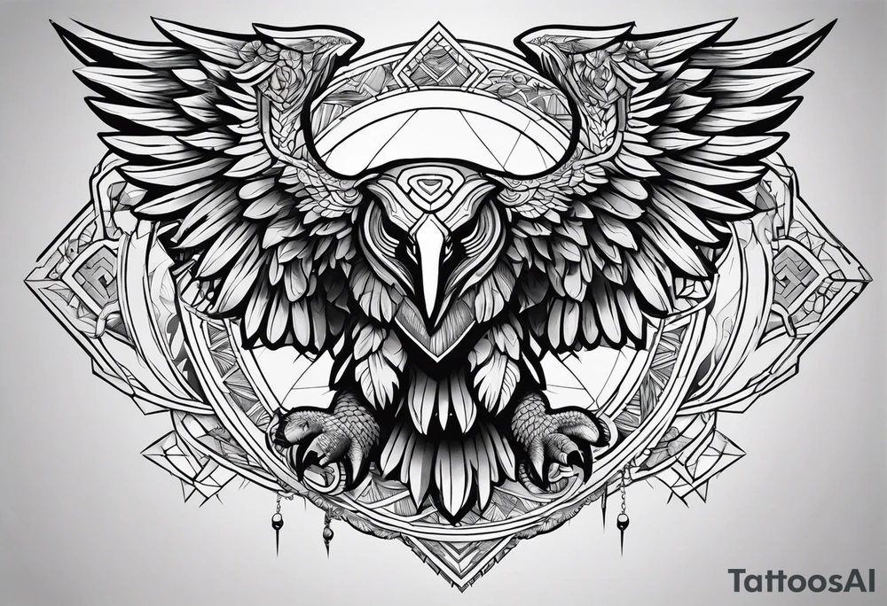 Create a Chest Piece Tattoo that covers half of the chest which includes a combination of an eagle and an elephant tattoo idea
