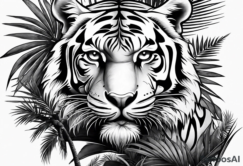 tiger laying on palm tree tattoo idea