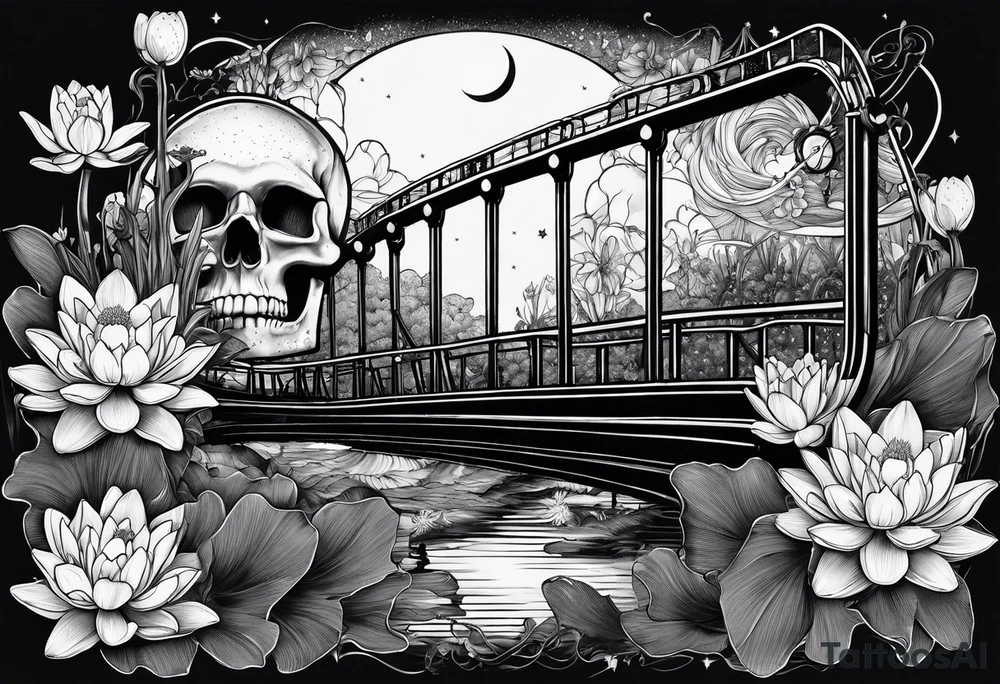 roller coaster track, water lily, daffodils, space and stars, skulls tattoo idea