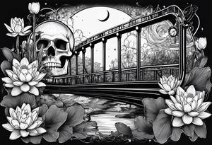 roller coaster track, water lily, daffodils, space and stars, skulls tattoo idea