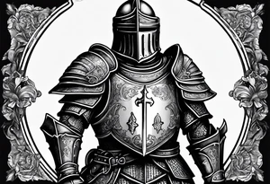 knight with heavy armor with letters with inscription RJL tattoo idea