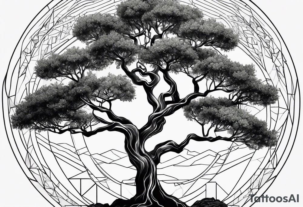 An olive tree in a a geometric universe tattoo idea