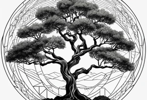An olive tree in a a geometric universe tattoo idea