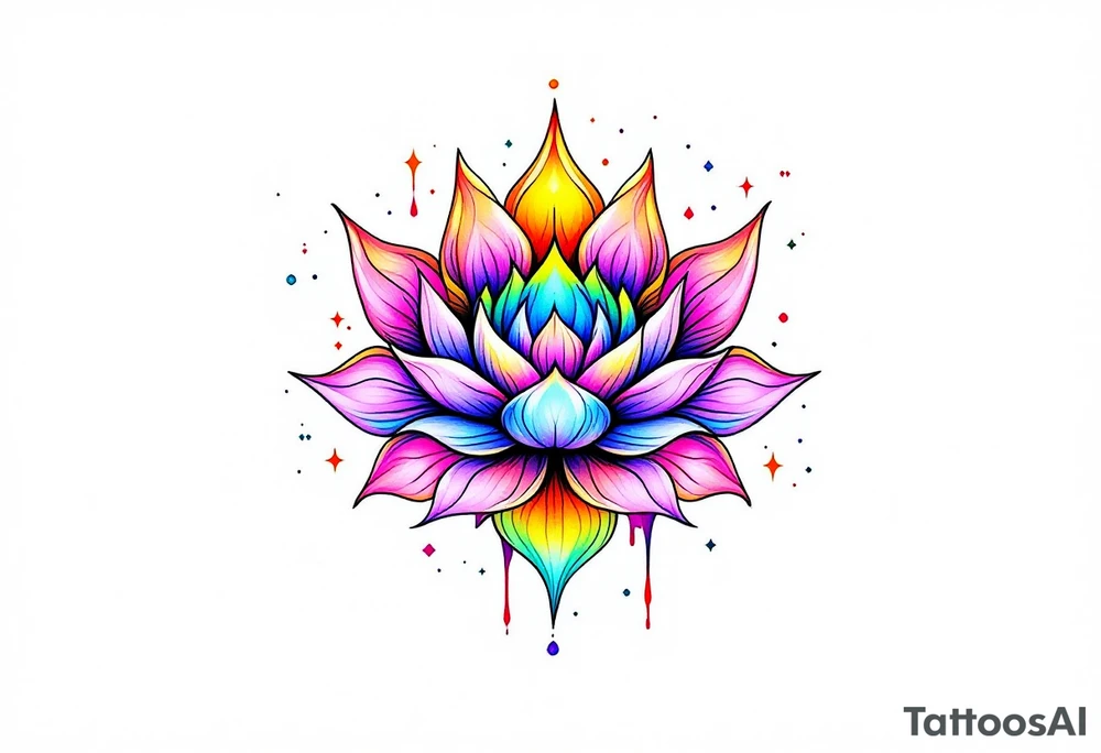 small colorful celestial with lotus flower tattoo idea