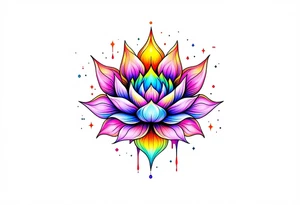 small colorful celestial with lotus flower tattoo idea