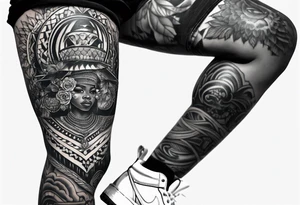 Leg sleeve, Americana style, African American culture tattoo idea