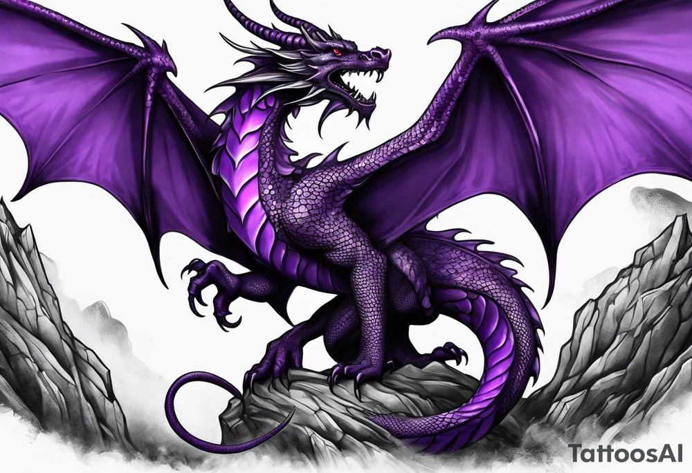 purple dragon arm sleeve with an eldritch design tattoo idea