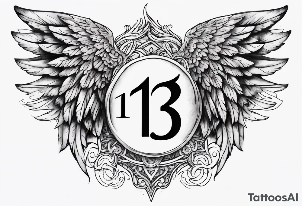 the number 13 with angel wings tattoo idea