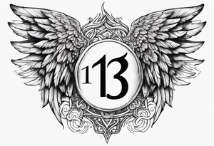 the number 13 with angel wings tattoo idea
