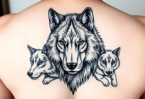 A solitary yet sublime and noble wolf and its progeny. the face tattoo idea