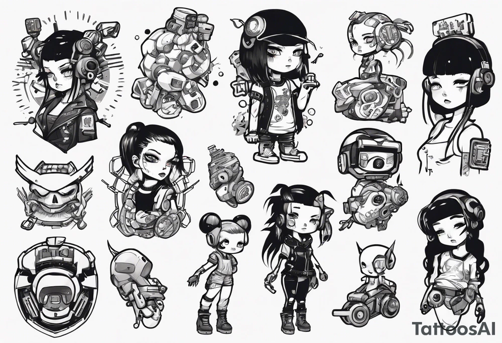 Cute cyberpunk girl tattoo idea