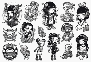 Cute cyberpunk girl tattoo idea
