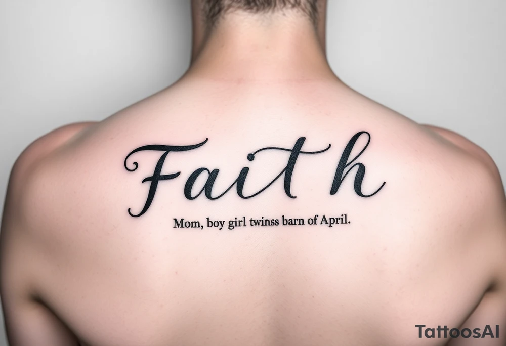 Small feminine Tatoo with the word  faith also mom of  boy girl twins born  in April tattoo idea