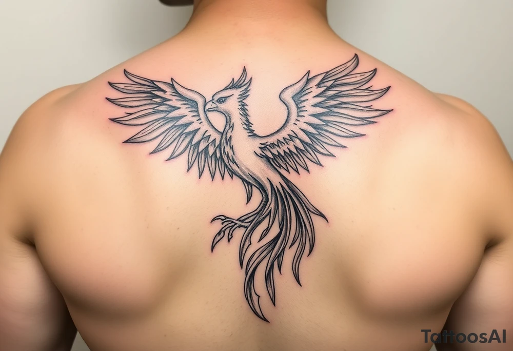 magnificent phoenix rising from golden flames with trailing embers tattoo idea