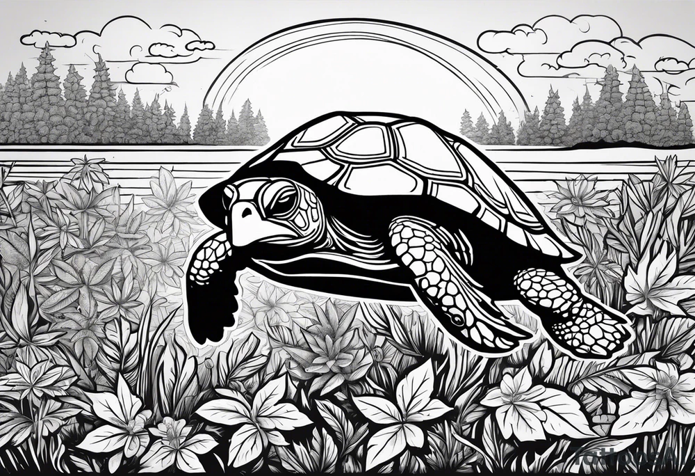 Turtle in marijuana field tattoo idea