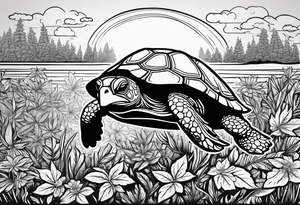 Turtle in marijuana field tattoo idea