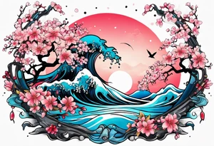Neptune planet  with cherry blossom tattoo idea