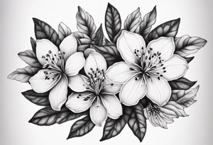 5-petal Azaleas, buds, leaves; curved design tattoo idea