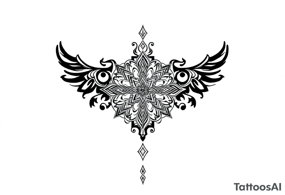 mytical shaman and witch ancient ornament with rhyme tattoo idea