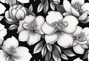 5-petal Azaleas, buds, leaves; curved design tattoo idea