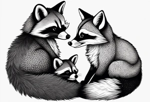 Raccoon and fox stuffed animals playing together tattoo idea