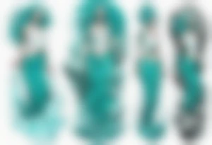 a tall woman made of water with turquoise hair waves crashing against rocks tattoo idea