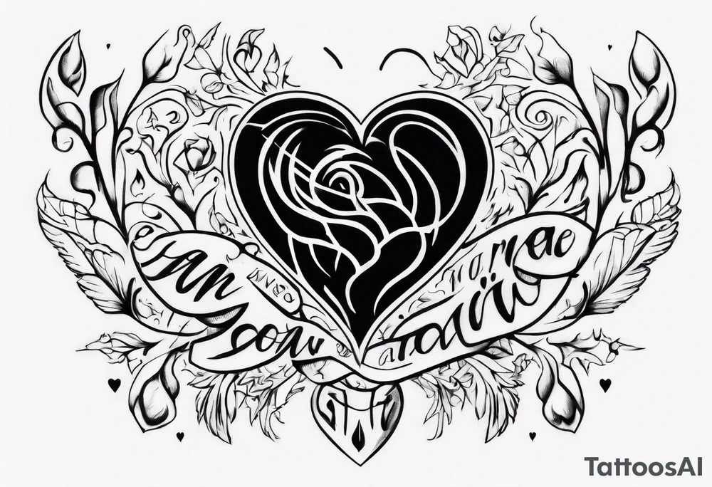 A black heart with the words Lucas and Margaret tattoo idea