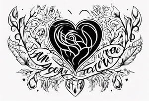 A black heart with the words Lucas and Margaret tattoo idea