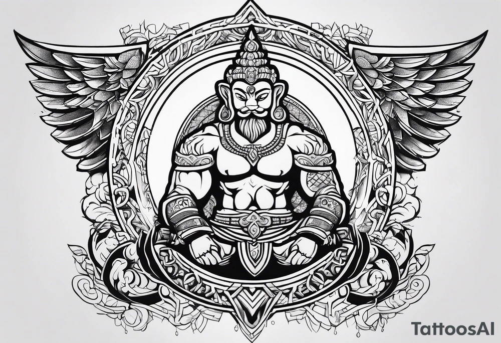 A simple tattoo that is placed on the upper back of a male. It should represent muay thai, discipline, pain and temple tattoo idea