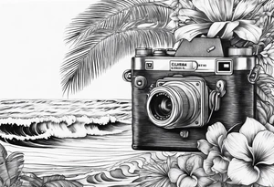 wave,, flower, palm, camera tattoo idea