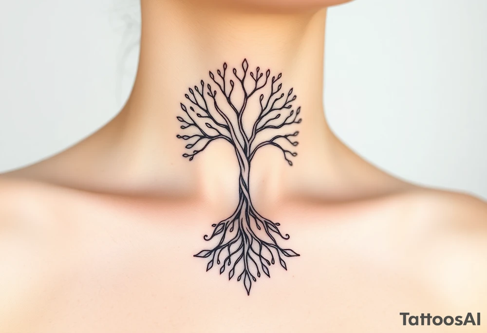 mystical tree of life with cosmic roots and celestial branches tattoo idea