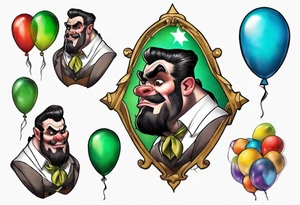 piton real with colored ballons from movie up! aside and a green gem on the other side tattoo idea