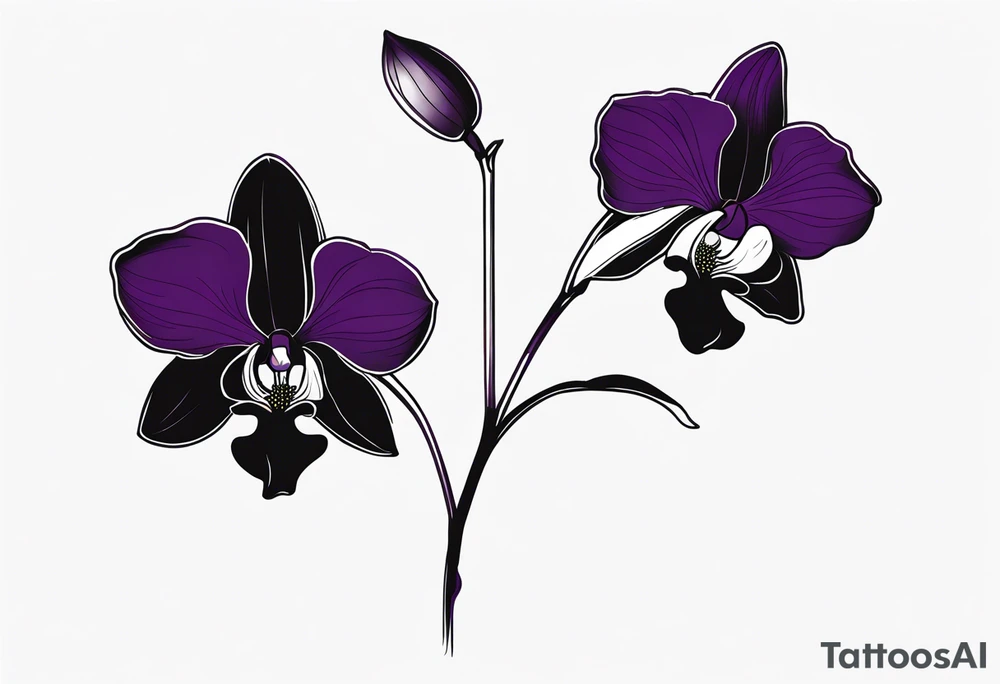 Dark purple orchid see through long stem tattoo idea