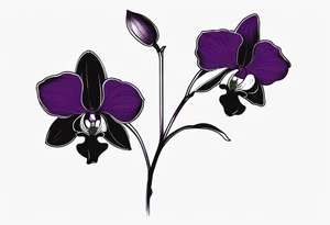 Dark purple orchid see through long stem tattoo idea