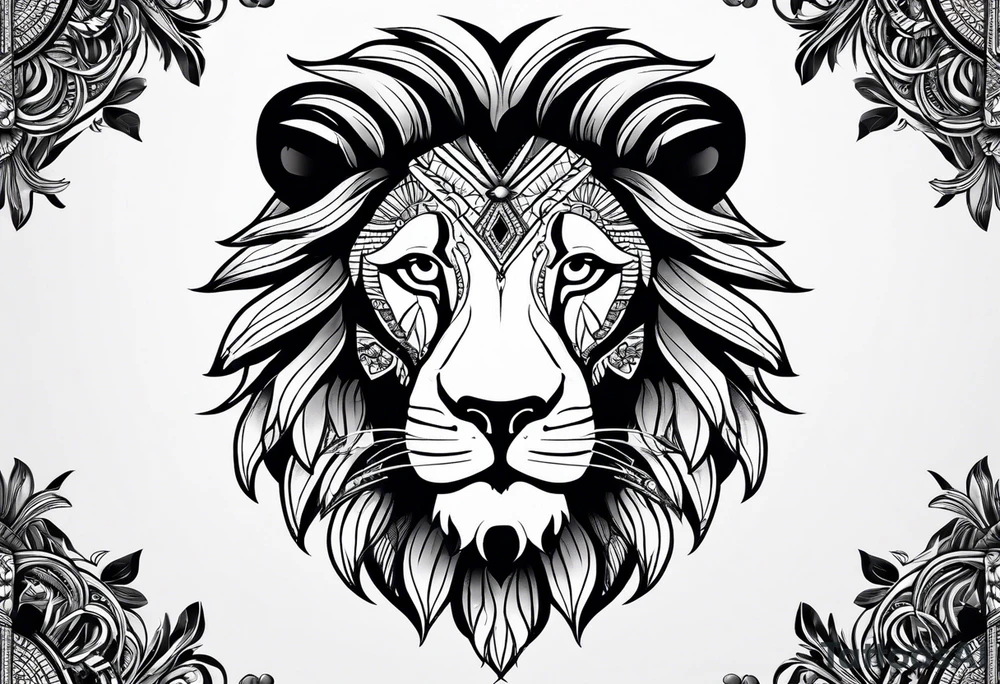 Africa continent lion face tattoo idea