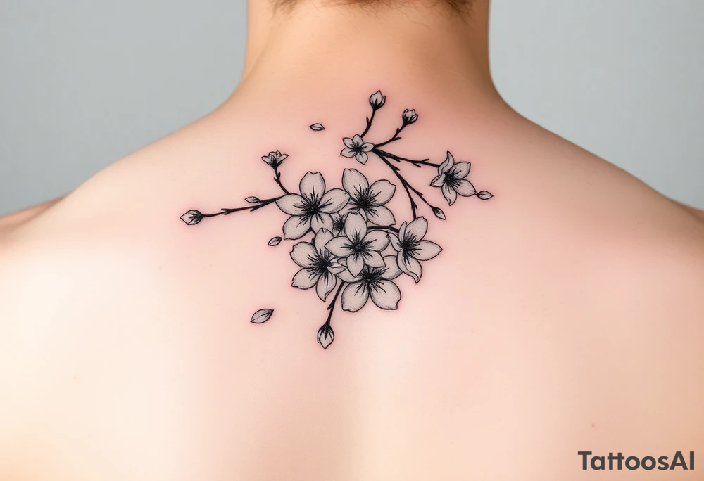 delicate cherry blossoms swirling in spring breeze with petals tattoo idea