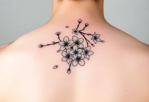 delicate cherry blossoms swirling in spring breeze with petals tattoo idea