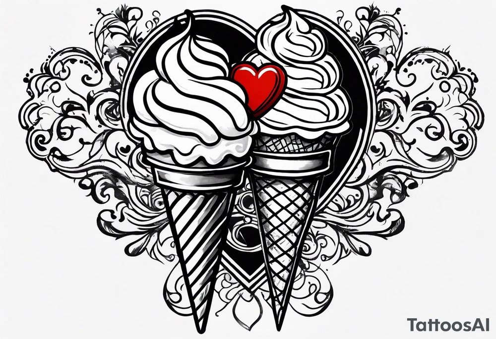 small ice cream cone with small red heart on it somewhere while representing Paris tattoo idea