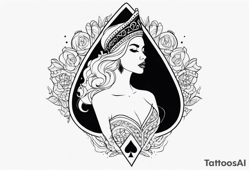 queen of spades,women body,word,simple tattoo idea