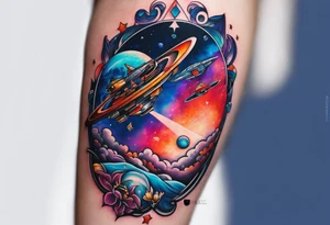 Tattoo featuring space featuring spaceships and featuring water in galaxy colours featuring animals tattoo idea