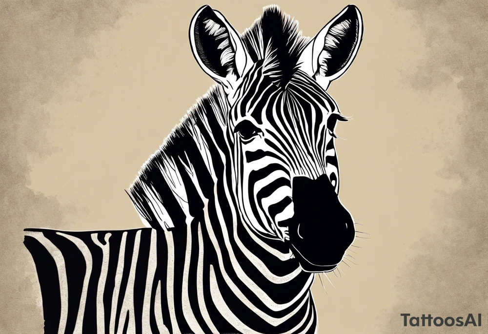 Portrait of a zebra wearing regal clothing, vintage looking, but its main is coloured brightly the same as autism awareness. I want the zebra too almost look human and to be bursting out of a jigsaw piece tattoo idea
