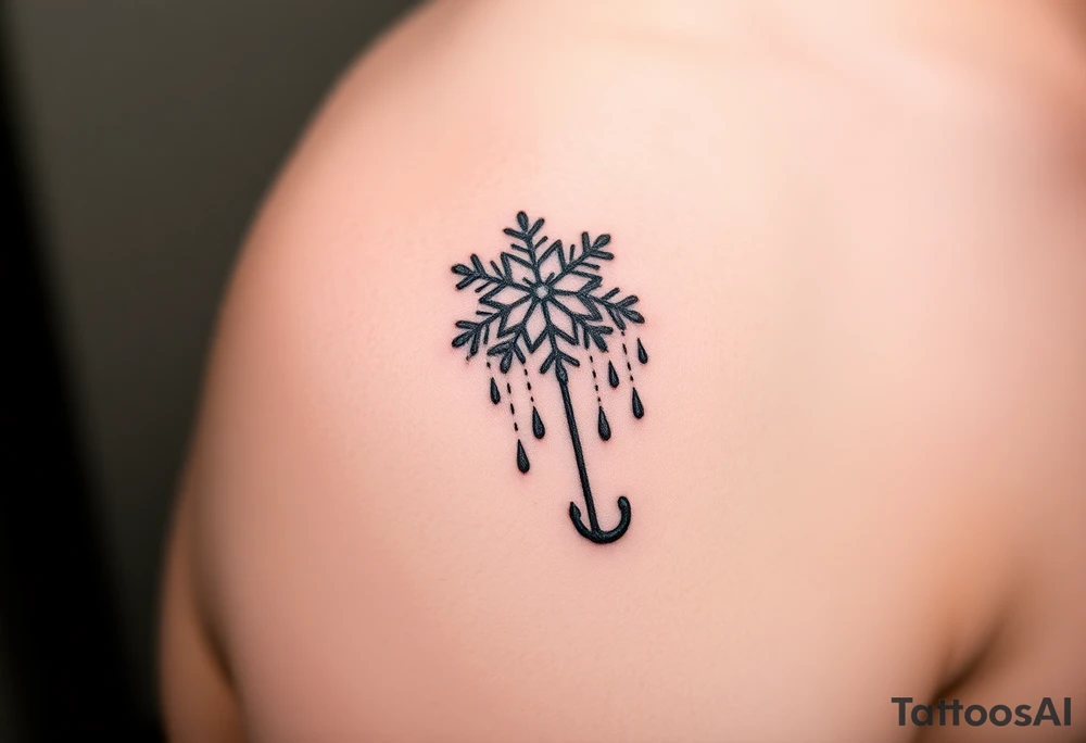 A snowflake melting and turning into rain drops and the rain drops cascading over and umbrella tattoo idea