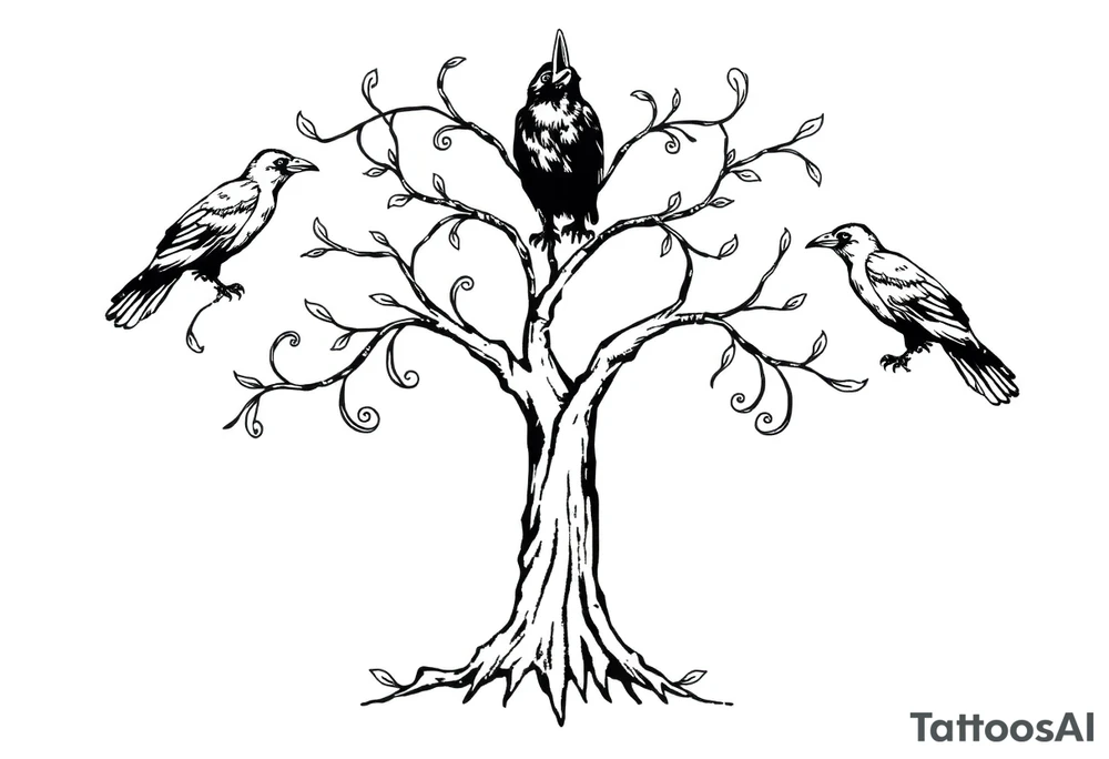 Irish family tree with 3 ravens tattoo idea