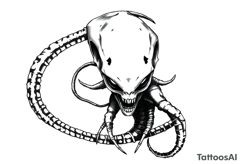 A stencil style drawing of an alien tattoo idea