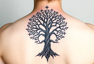 hiv positive mystical tree of life with cosmic roots and celestial branches tattoo idea