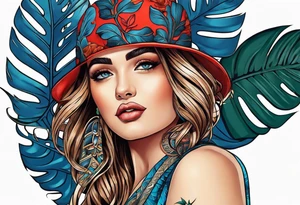 Monstera Ableger blau, orientalische fliesen tattoo idea